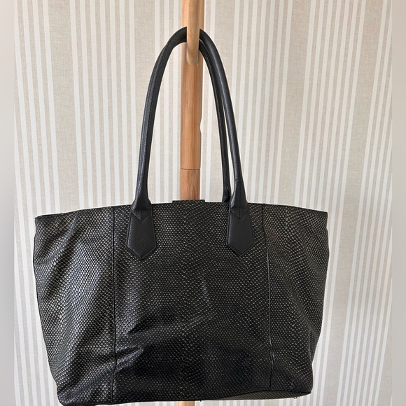 Cole Haan Mila Leather Black with Pewter Tote Bag. Work Office Laptop Bag - Picture 2 of 10
